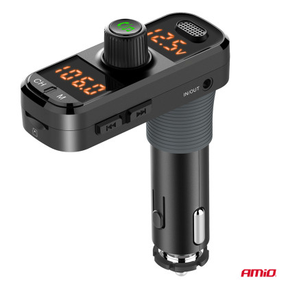FM transmitter 2×USB-A 1×USB-C mircoSD 12V 24V AMiO-04653
