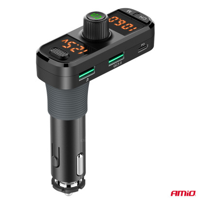 FM transmitter 2×USB-A 1×USB-C mircoSD 12V 24V AMiO-04653