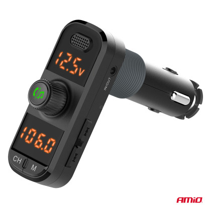 FM transmitter 2×USB-A 1×USB-C mircoSD 12V 24V AMiO-04653