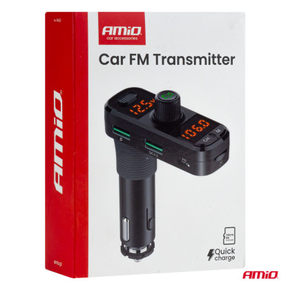 FM transmitter 2×USB-A 1×USB-C mircoSD 12V 24V AMiO-04653