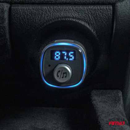 FM transmitter 2×USB-A microSD 12V 24V AMIO-04654