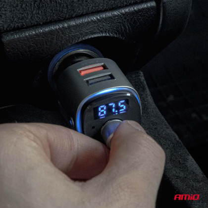 FM transmitter 2×USB-A microSD 12V 24V AMIO-04654
