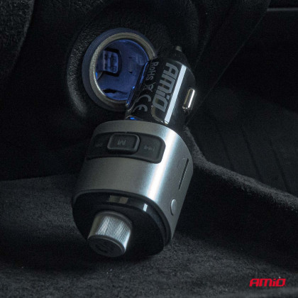 FM transmitter 2×USB-A microSD 12V 24V AMIO-04654