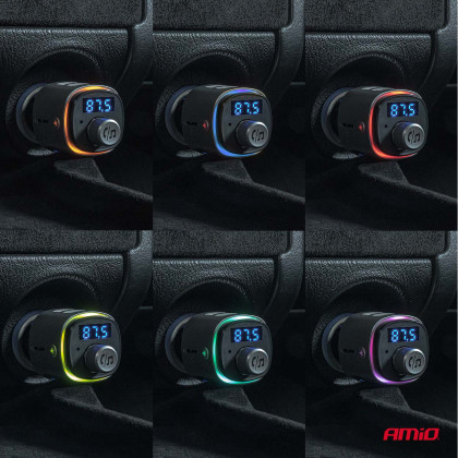 FM transmitter 2×USB-A microSD 12V 24V AMIO-04654