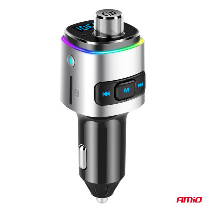 FM transmitter 2×USB-A microSD 12V 24V AMIO-04654