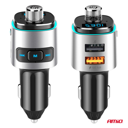 FM transmitter 2×USB-A microSD 12V 24V AMIO-04654