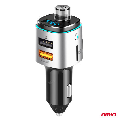 FM transmitter 2×USB-A microSD 12V 24V AMIO-04654