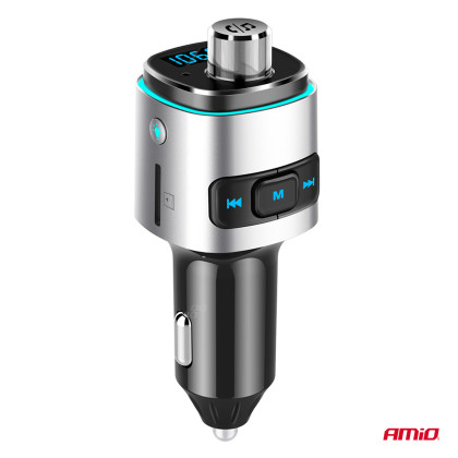 FM transmitter 2×USB-A microSD 12V 24V AMIO-04654