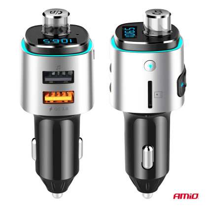 FM transmitter 2×USB-A microSD 12V 24V AMIO-04654