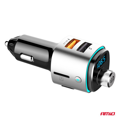 FM transmitter 2×USB-A microSD 12V 24V AMIO-04654