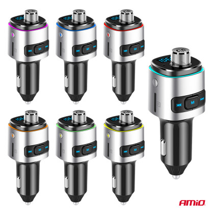 FM transmitter 2×USB-A microSD 12V 24V AMIO-04654