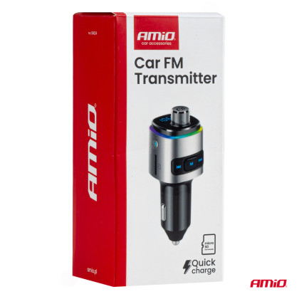 FM transmitter 2×USB-A microSD 12V 24V AMIO-04654