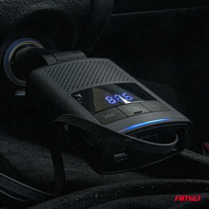 FM transmitter 1×USB-A 1×USB-C 12V 24V AMIO-04656