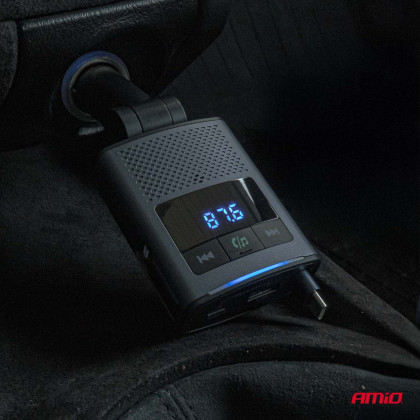 FM transmitter 1×USB-A 1×USB-C 12V 24V AMIO-04656