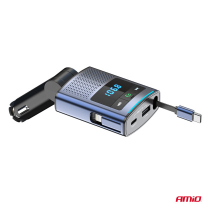 FM transmitter 1×USB-A 1×USB-C 12V 24V AMIO-04656