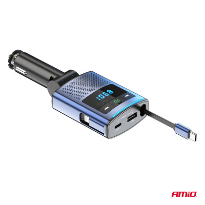 FM transmitter 1×USB-A 1×USB-C 12V 24V AMIO-04656