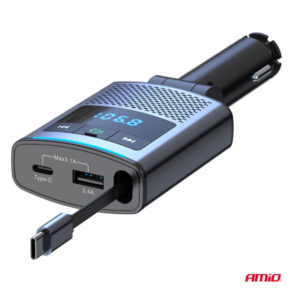 FM transmitter 1×USB-A 1×USB-C 12V 24V AMIO-04656