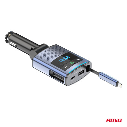 FM transmitter 1×USB-A 1×USB-C 12V 24V AMIO-04656
