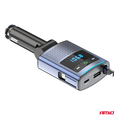 FM transmitter 1×USB-A 1×USB-C 12V 24V AMIO-04656