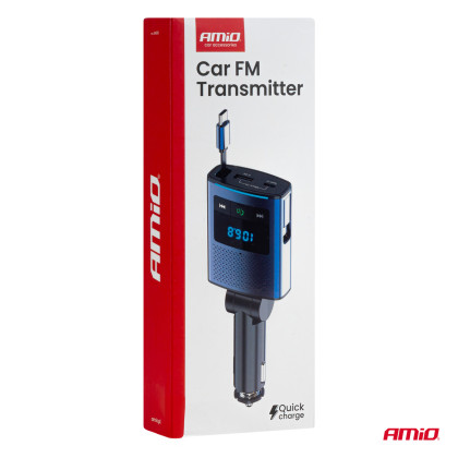 FM transmitter 1×USB-A 1×USB-C 12V 24V AMIO-04656