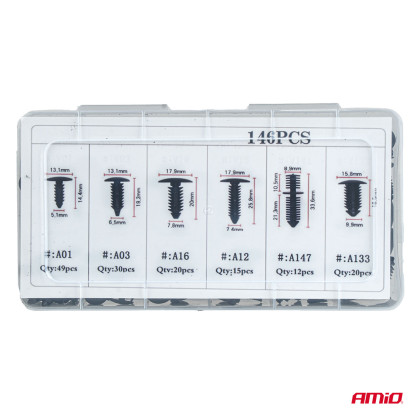Spony a příchytky na čalounění vozidel 146 ks. AMIO-04735