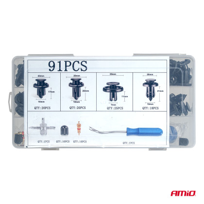 Spony a příchytky na čalounění vozidel 83+18 ks s nástroji AMIO-04740
