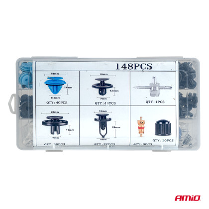 Spony a příchytky na čalounění vozidel 148 ks s nástroji AMIO-04741