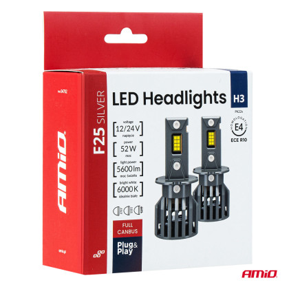 LED žárovky hlavního svícení Série F25 SILVER FULL CANBUS H3 52W 12V 24V AMIO-04702