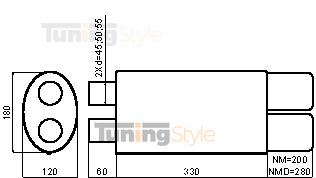 Sportovní výfuk ULTER SPORT Univerzální , dva vstupy double 85x65mm