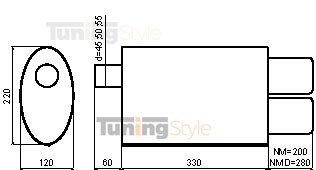 Sportovní výfuk ULTER SPORT Univerzální , vstup vpravo  double 95x65mm I