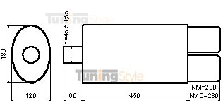 Sportovní výfuk ULTER SPORT Univerzální ,tlumič 450mm double 95x65mm 2