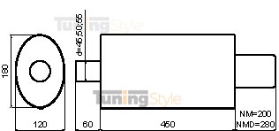 Sportovní výfuk ULTER SPORT Univerzální ,tlumič 450mm single 120x80mm 1 L