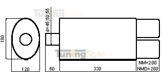 Sportovní výfuk ULTER SPORT Univerzální ,vstup uprostřed ,koncovka double 80x65mm typ1