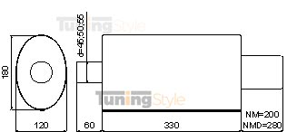 Sportovní výfuk ULTER SPORT Univerzální, vstup uprostřed, koncovka single 80x65mm typ1