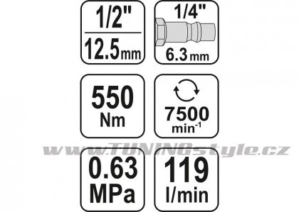 Utahovák pneumatický 1/2" 550Nm