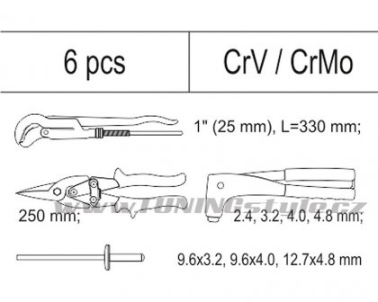 Vložka do zásuvky - kleště nýtovací, 3x sada nýtů, nůžky na plech, hasák 330mm