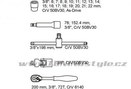 Vložka do zásuvky - klíče nástrčné 22ks 6-22mm gola