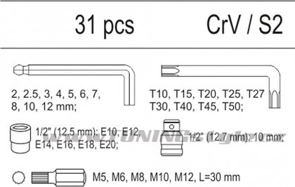 Vložka do zásuvky - sada imbus, torx, bity 31ks