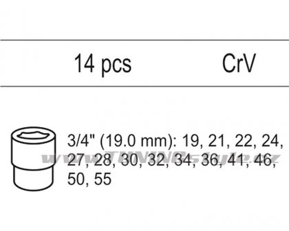 Vložka do zásuvky - sada nástrčných klíčů 3/4", 19-55mm, 14ks