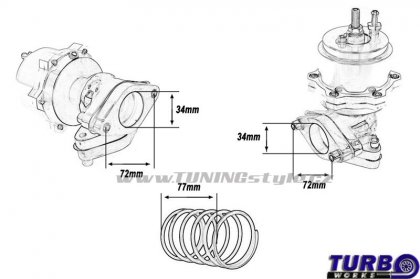 Wastegate venkovní TurboWorks 34mm 0,5 Bar Silver