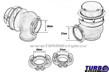 Wastegate venkovní TurboWorks 40mm 0,5 Bar V-Band Blue