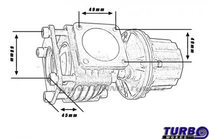 Wastegate venkovní TurboWorks 50mm 0,5 Bar