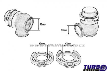 Wastegate venkovní TurboWorks 50mm 0,5 Bar V-Band Blue