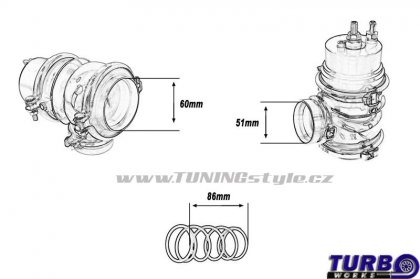 Wastegate venkovní TurboWorks 60mm 1,6 Bar V-Band Blue