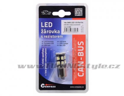 Žárovka 19 SMD LED 12V Ba15S s rezistorem CAN-BUS ready bílá