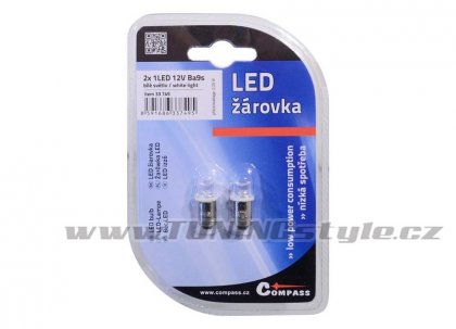 Žárovka 1LED 12V  Ba9s  bílá  2ks