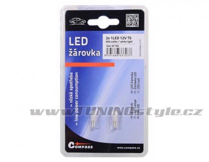 Žárovka 1LED 12V  T5  bílá  2ks