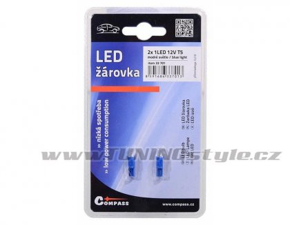 Žárovka 1LED 12V  T5  modrá  2ks