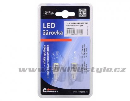 Žárovka 1SUPER LED 12V  T10  bílá 2ks