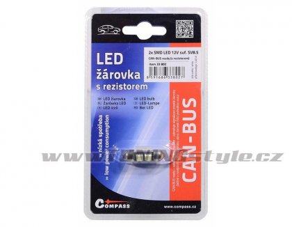 Žárovka 2 SMD LED 12V suf. SV8.5 32mm s rezistorem CAN-BUS ready bílá